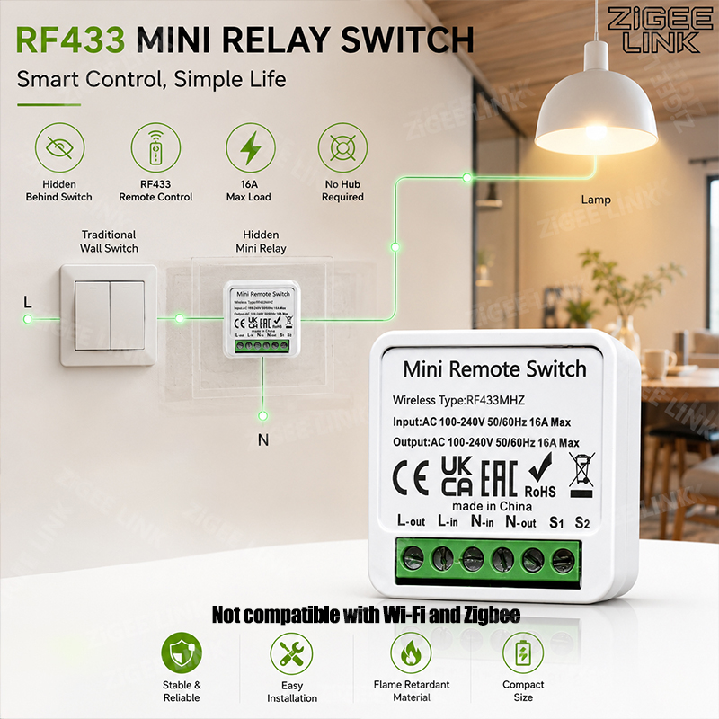 RF433MHz 16A Mini Smart Relay  - Home Automation Systems Diy 评论和价格