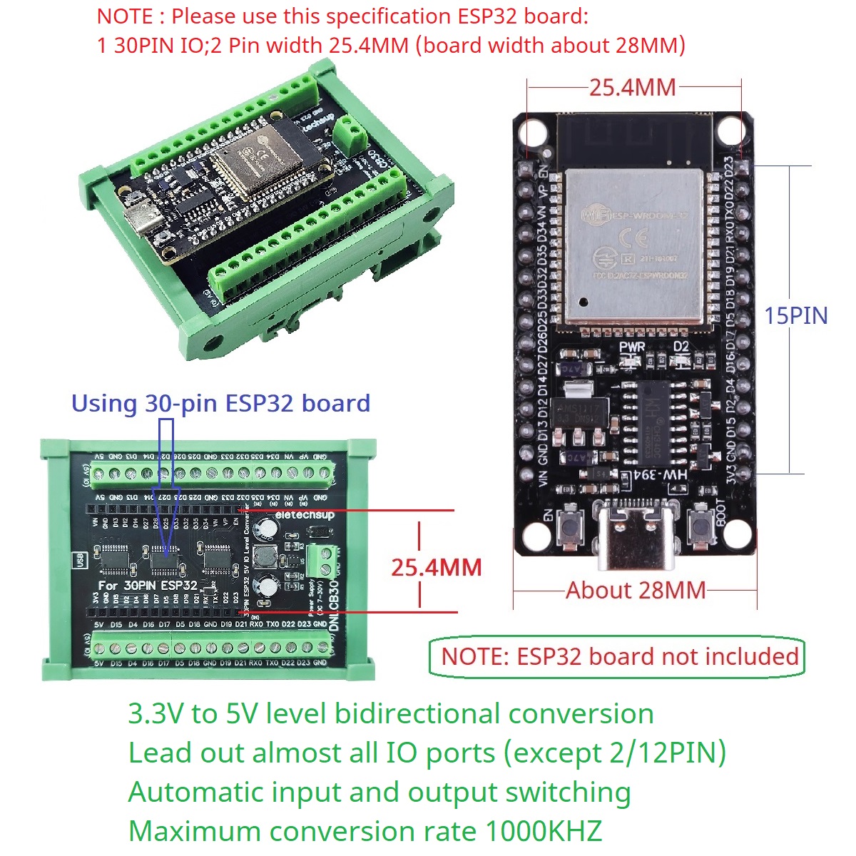 ESP32 30P DIN Rail Adapter, 3. - Level Shifter 3.3V 评论和价格